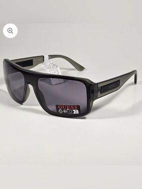Guess GO00055 20A Rectangular Shield Wrap Sunglasses Gray Crystal And Gray Lens